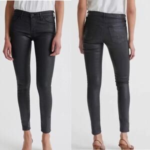 AG Adriano Goldschmied Black Leatherette Leggings Super Skinny Ankle  Size 24 R